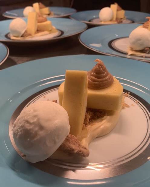 Vanilla parfait with salted caramel and ice cream, plated dessert by superyacht chef Troy Davidson